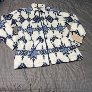 Five Star By Roper Western Style Fleece Zip Up White Blue Vintage Size Small New